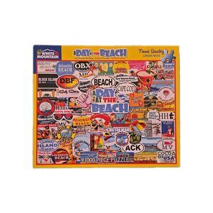 White Mountain Puzzles "A Day at The Beach" 1000 Piece Jigsaw Puzzle Ocean Sea
